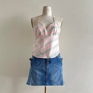 handmade pink yellow blue pastels striped halter crop top